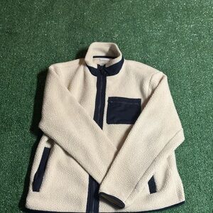 Cream Fleece Jacket with Navy Accents